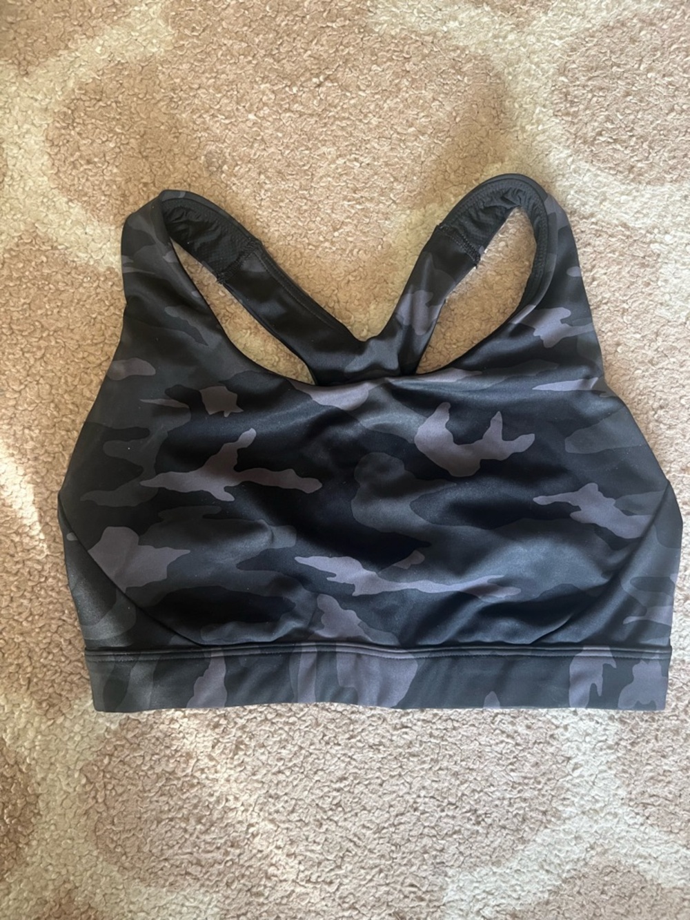 Athleta Black & Gray Camo Interval Racerback Sports Bra